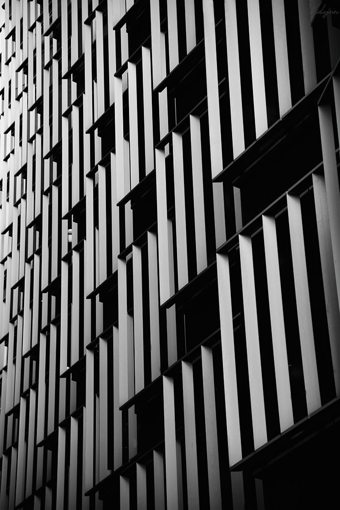 This is a black & white image of a few designs on a building in London